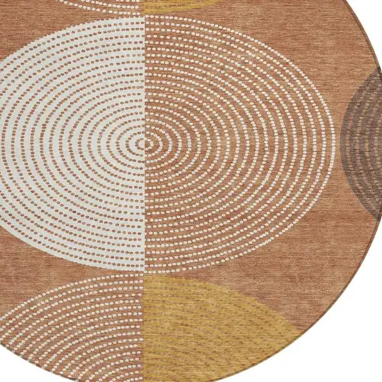 8' Copper And Ivory Round Geometric Washable Indoor Outdoor Area Rug Photo 7