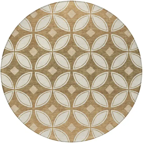 8' Copper And Ivory Round Geometric Washable Indoor Outdoor Area Rug Photo 3