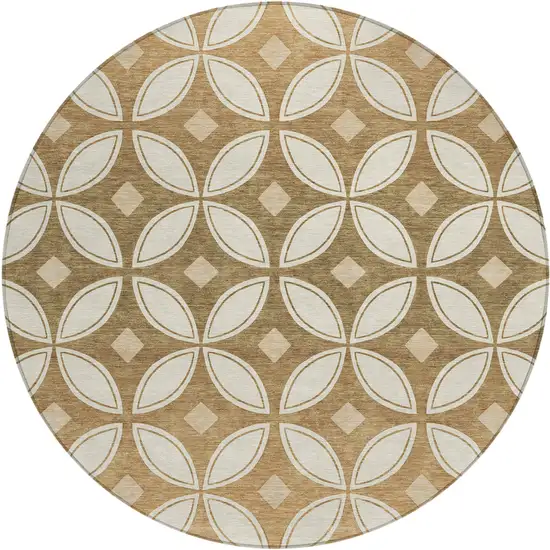 8' Copper And Ivory Round Geometric Washable Indoor Outdoor Area Rug Photo 1