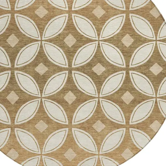 8' Copper And Ivory Round Geometric Washable Indoor Outdoor Area Rug Photo 2