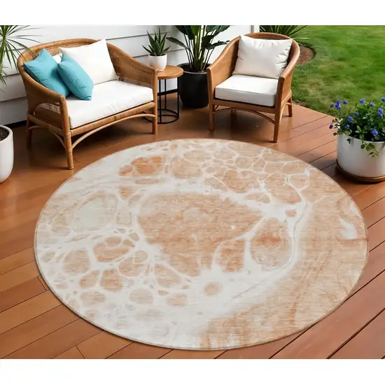 8' Copper And Ivory Round Nautical Washable Indoor Outdoor Area Rug Photo 1