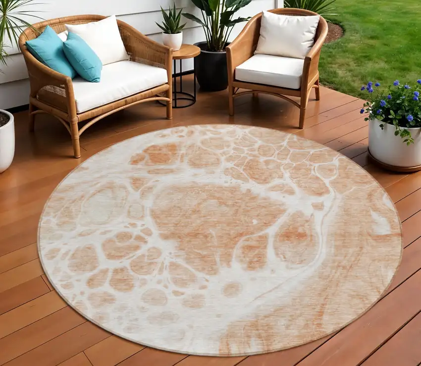 8' Copper And Ivory Round Nautical Washable Indoor Outdoor Area Rug Photo 1
