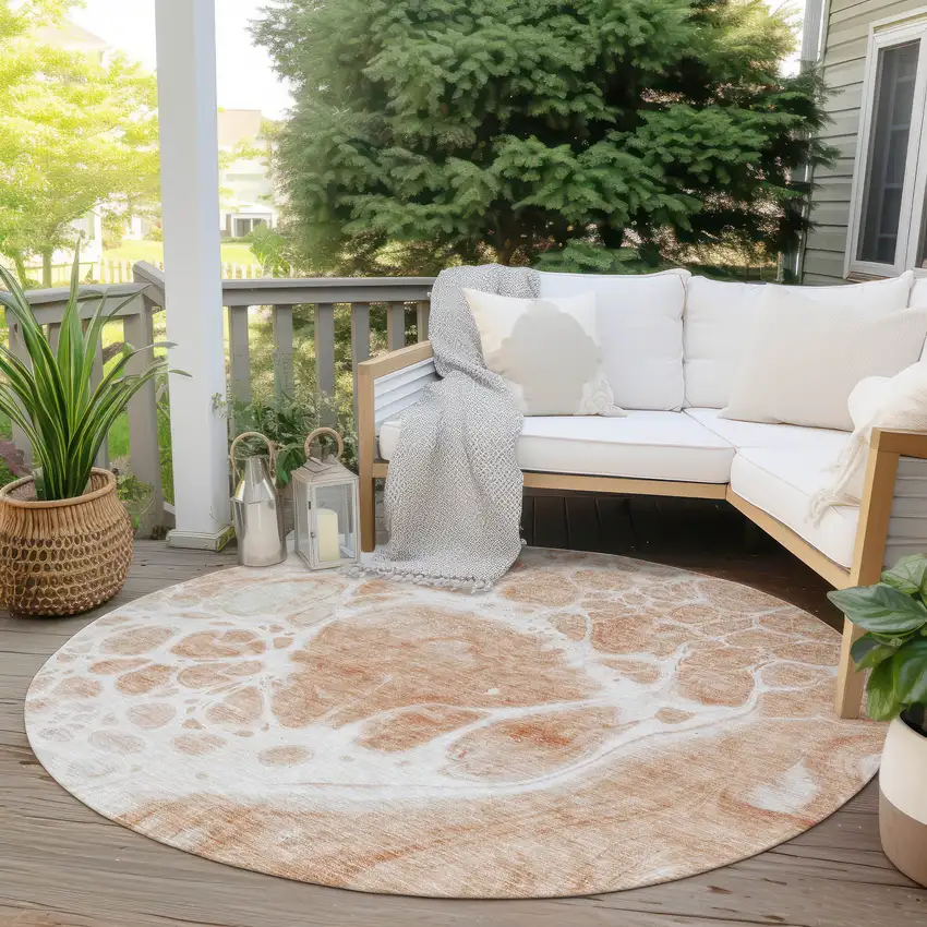 8' Copper And Ivory Round Nautical Washable Indoor Outdoor Area Rug Photo 6