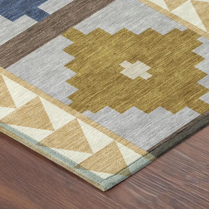 8' Copper And Ivory Round Southwestern Washable Indoor Outdoor Area Rug Photo 5