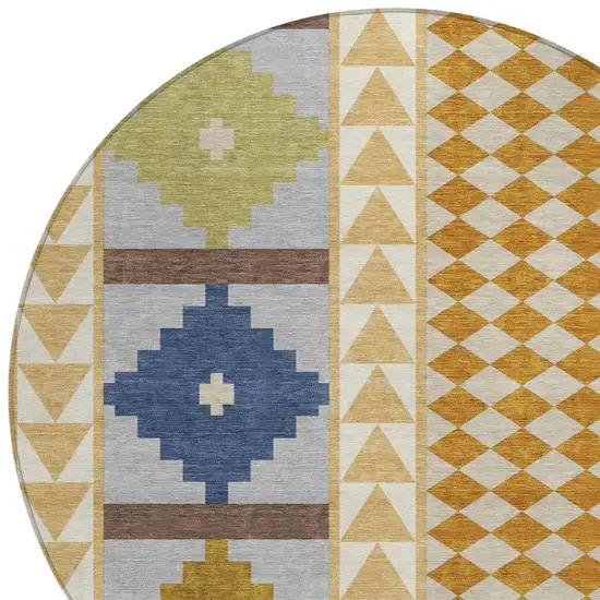 8' Copper And Ivory Round Southwestern Washable Indoor Outdoor Area Rug Photo 3