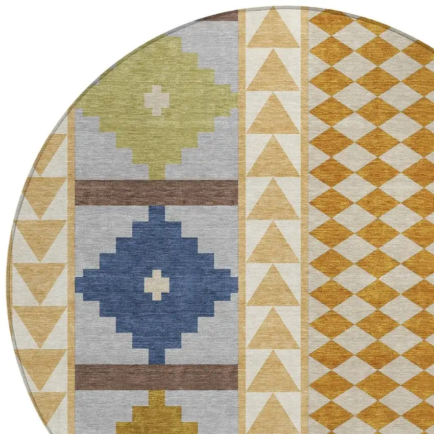 8' Copper And Ivory Round Southwestern Washable Indoor Outdoor Area Rug Photo 3