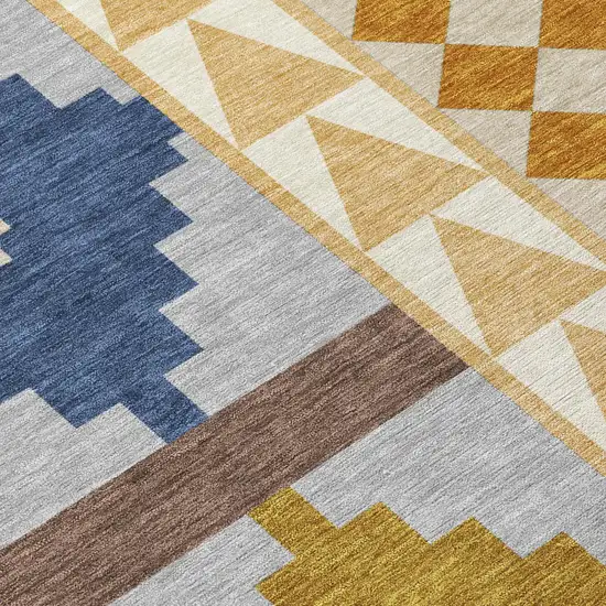 8' Copper And Ivory Round Southwestern Washable Indoor Outdoor Area Rug Photo 6