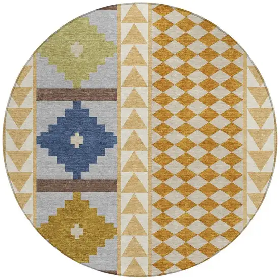 8' Copper And Ivory Round Southwestern Washable Indoor Outdoor Area Rug Photo 4