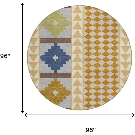 8' Copper And Ivory Round Southwestern Washable Indoor Outdoor Area Rug Photo 7