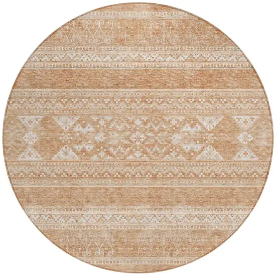 8' Copper And Ivory Round Southwestern Washable Indoor Outdoor Area Rug Photo 5
