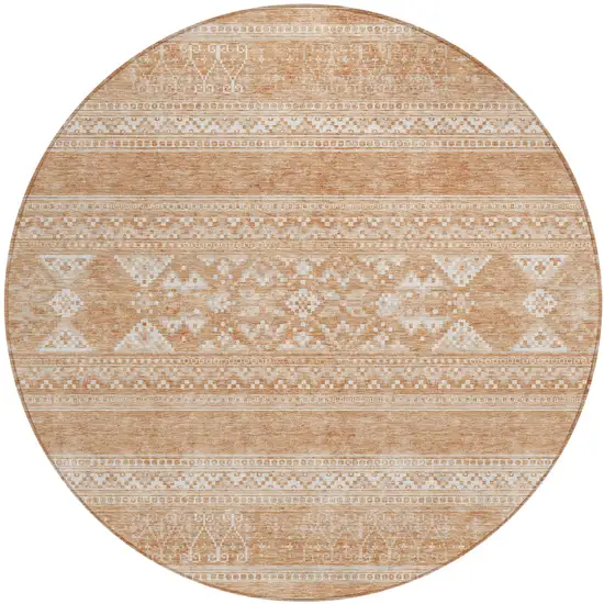 8' Copper And Ivory Round Southwestern Washable Indoor Outdoor Area Rug Photo 1