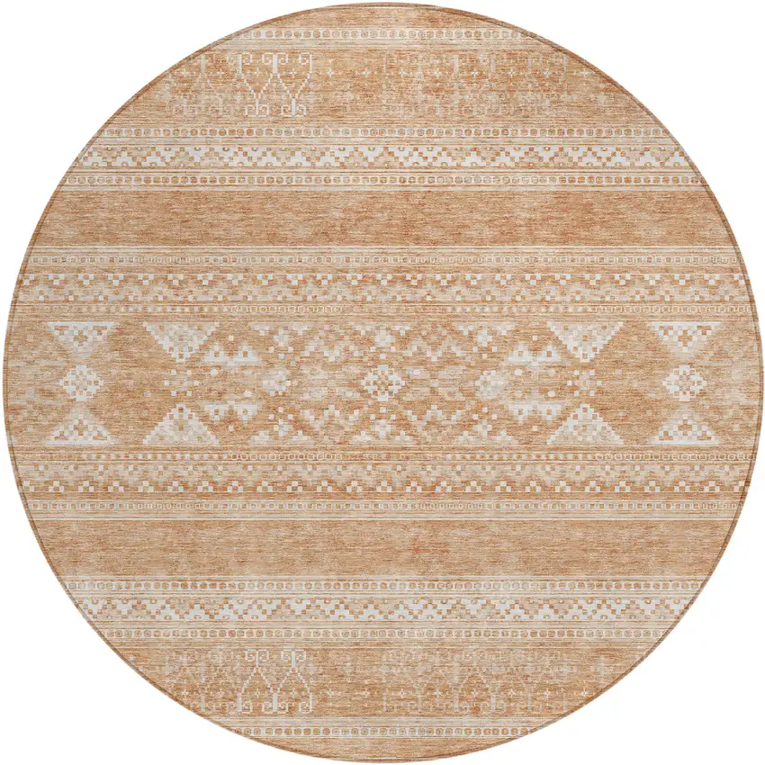 8' Copper And Ivory Round Southwestern Washable Indoor Outdoor Area Rug Photo 1