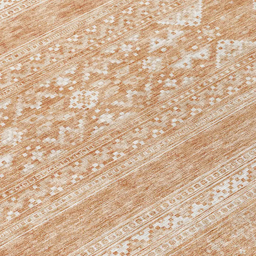8' Copper And Ivory Round Southwestern Washable Indoor Outdoor Area Rug Photo 9