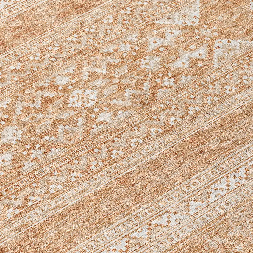 8' Copper And Ivory Round Southwestern Washable Indoor Outdoor Area Rug Photo 9