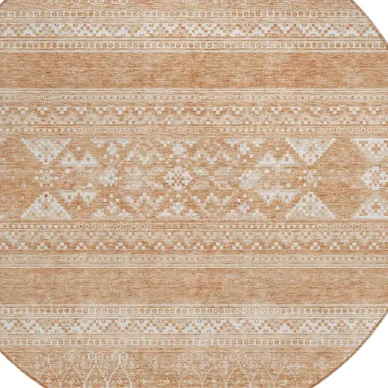 8' Copper And Ivory Round Southwestern Washable Indoor Outdoor Area Rug Photo 4