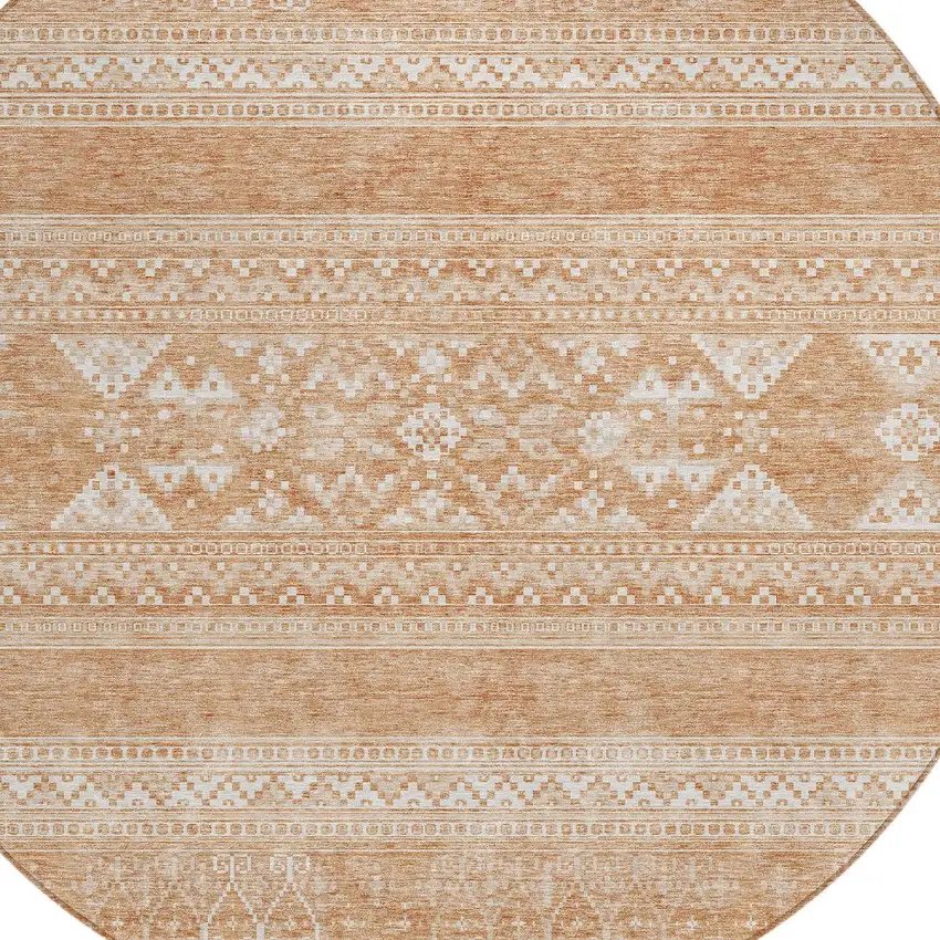 8' Copper And Ivory Round Southwestern Washable Indoor Outdoor Area Rug Photo 4