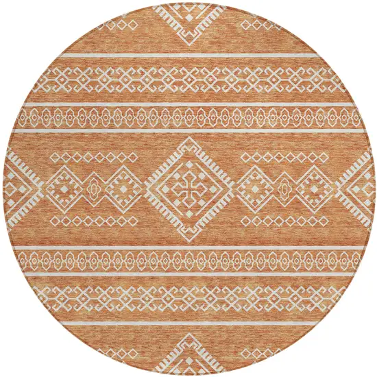 8' Copper And Ivory Round Southwestern Washable Indoor Outdoor Area Rug Photo 2