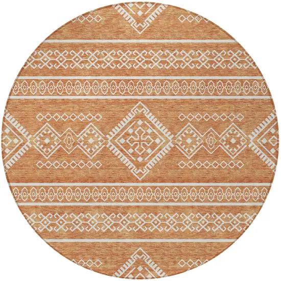 8' Copper And Ivory Round Southwestern Washable Indoor Outdoor Area Rug Photo 6