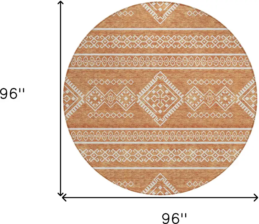 8' Copper And Ivory Round Southwestern Washable Indoor Outdoor Area Rug Photo 3