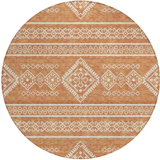 8' Copper And Ivory Round Southwestern Washable Indoor Outdoor Area Rug Photo 5