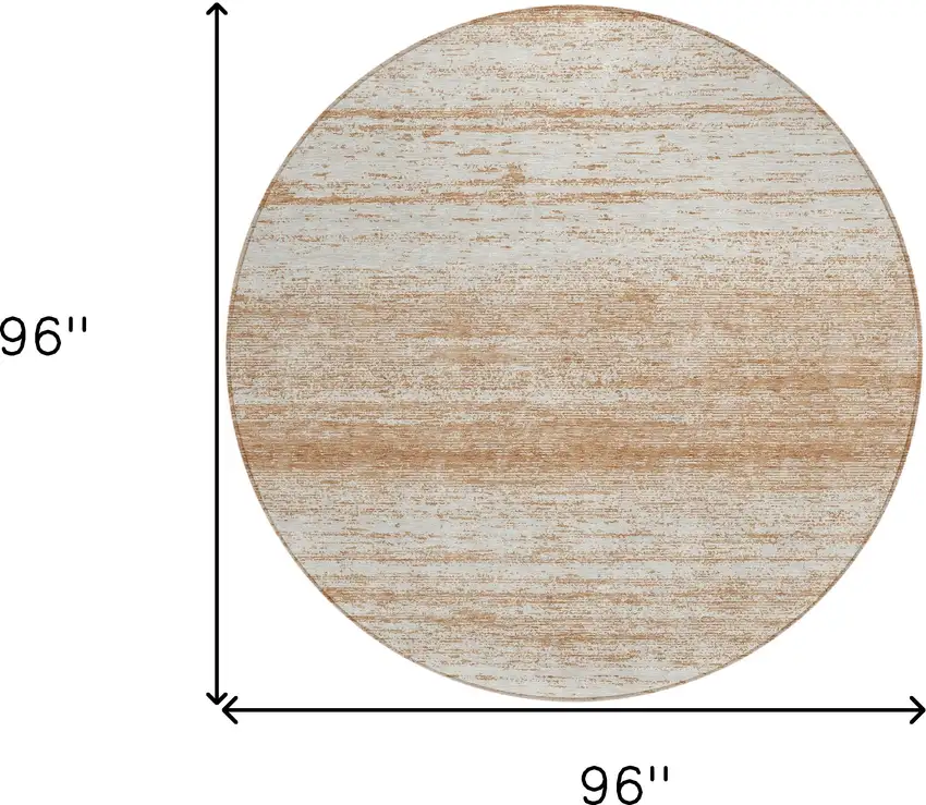 8' Copper And Ivory Round Striped Washable Indoor Outdoor Area Rug Photo 3