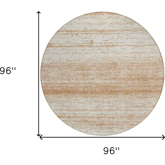 8' Copper And Ivory Round Striped Washable Indoor Outdoor Area Rug Photo 3