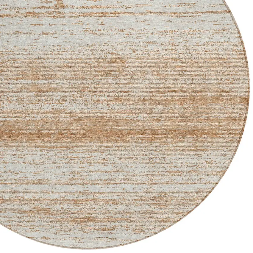 8' Copper And Ivory Round Striped Washable Indoor Outdoor Area Rug Photo 4