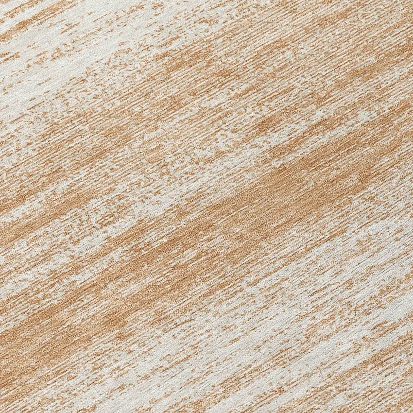 8' Copper And Ivory Round Striped Washable Indoor Outdoor Area Rug Photo 8