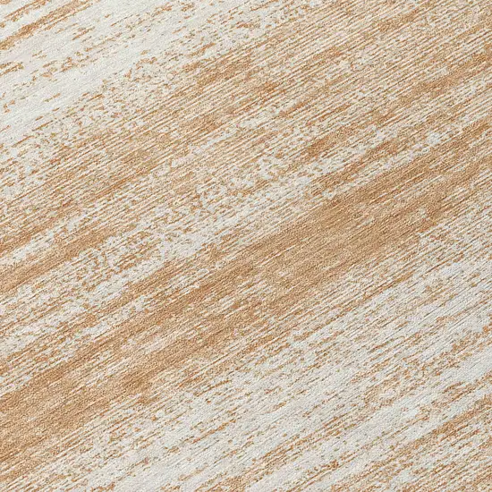 8' Copper And Ivory Round Striped Washable Indoor Outdoor Area Rug Photo 8