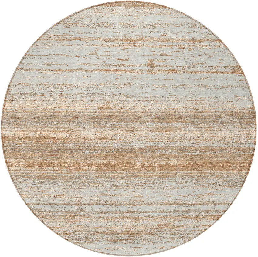 8' Copper And Ivory Round Striped Washable Indoor Outdoor Area Rug Photo 5