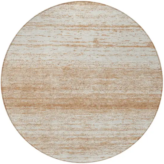 8' Copper And Ivory Round Striped Washable Indoor Outdoor Area Rug Photo 5