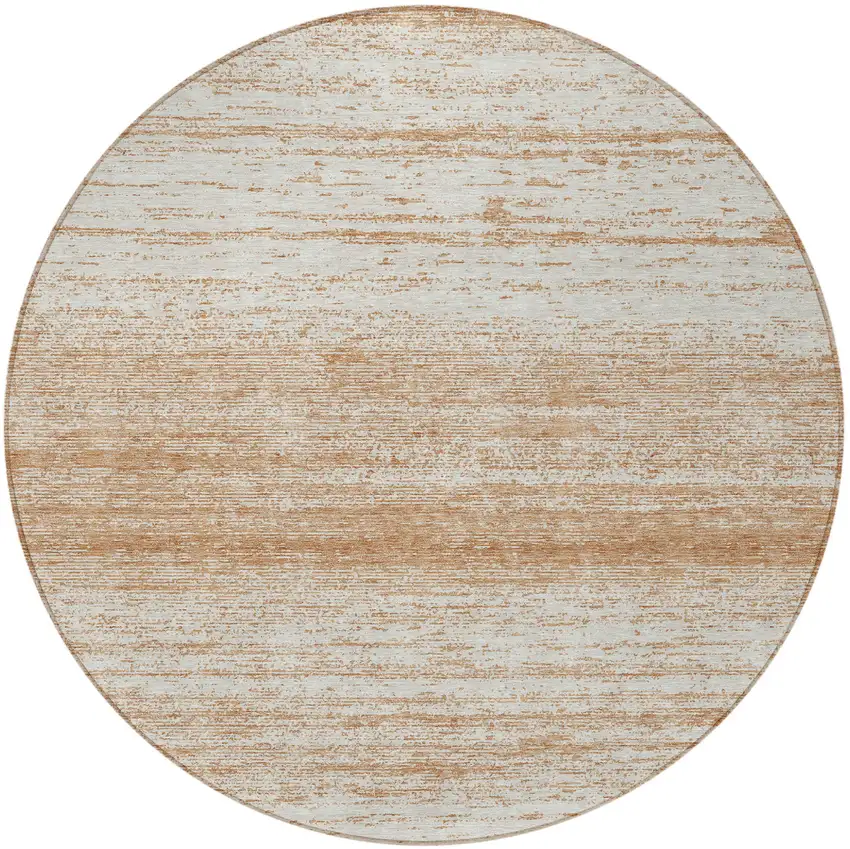 8' Copper And Ivory Round Striped Washable Indoor Outdoor Area Rug Photo 5