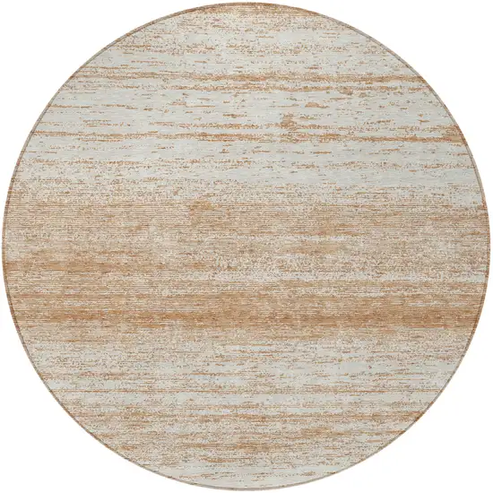 8' Copper And Ivory Round Striped Washable Indoor Outdoor Area Rug Photo 5