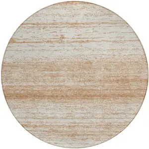 Photo of 8' Copper And Ivory Round Striped Washable Indoor Outdoor Area Rug