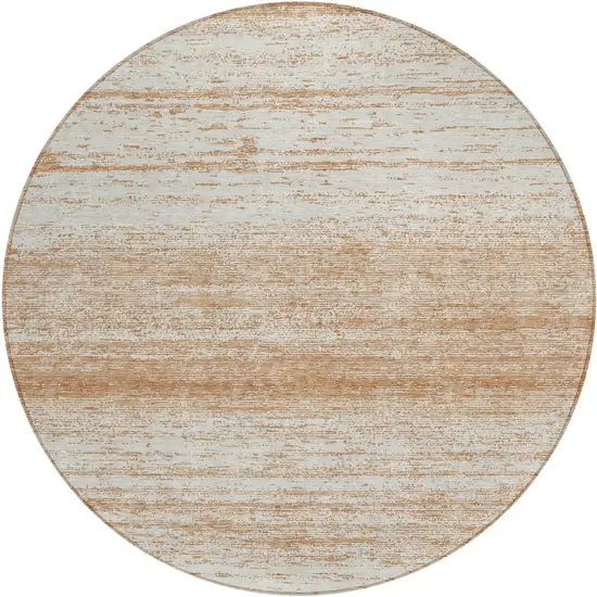 8' Copper And Ivory Round Striped Washable Indoor Outdoor Area Rug Photo 2