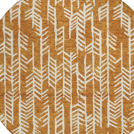 8' Copper And Ivory Round Tribal Washable Indoor Outdoor Area Rug Photo 5