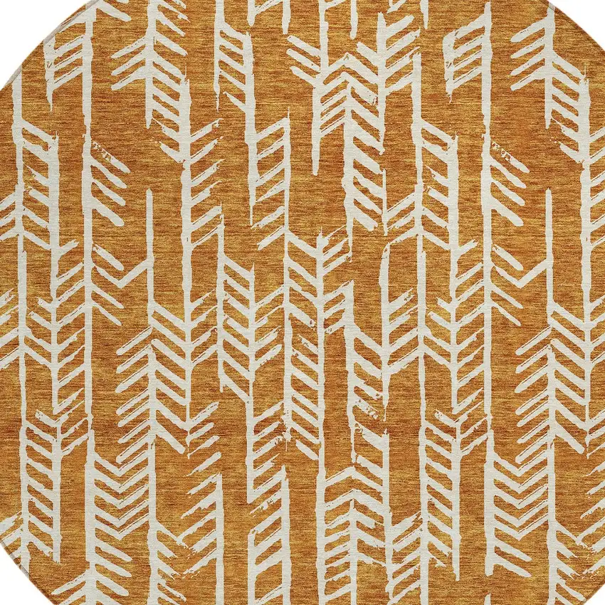 8' Copper And Ivory Round Tribal Washable Indoor Outdoor Area Rug Photo 5