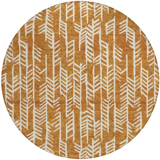 8' Copper And Ivory Round Tribal Washable Indoor Outdoor Area Rug Photo 6