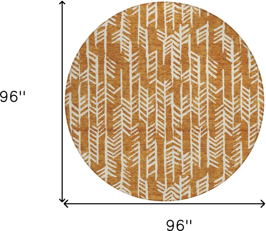 8' Copper And Ivory Round Tribal Washable Indoor Outdoor Area Rug Photo 3