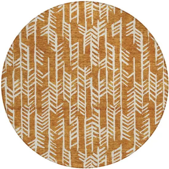 8' Copper And Ivory Round Tribal Washable Indoor Outdoor Area Rug Photo 2