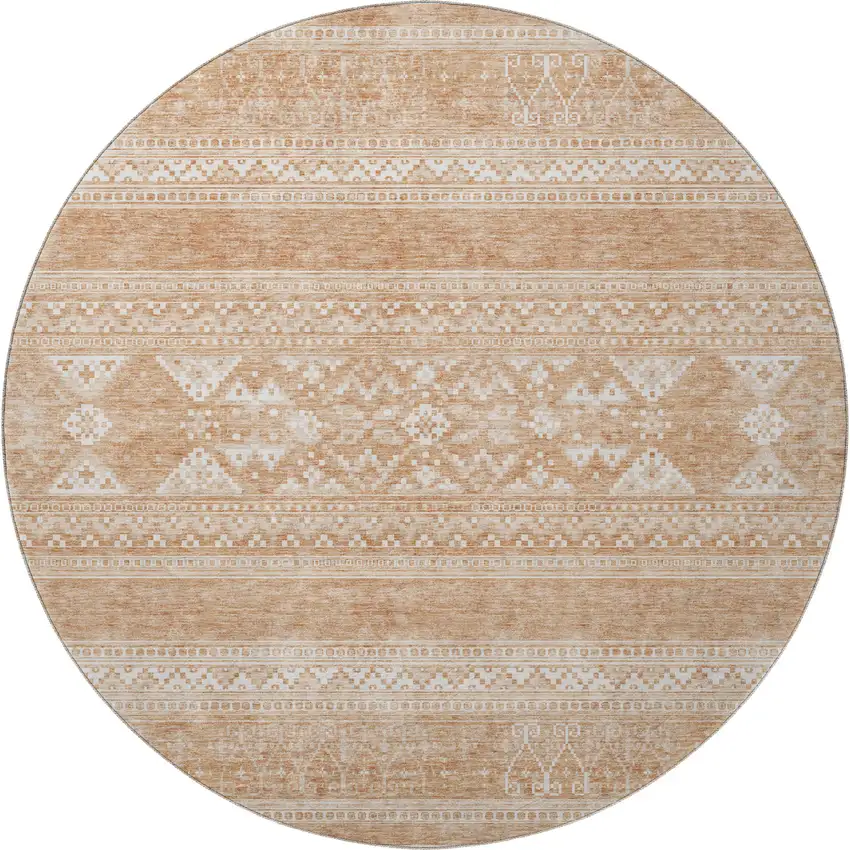 8' Copper And Ivory Southwestern Washable Round Rug With UV Protection Photo 3