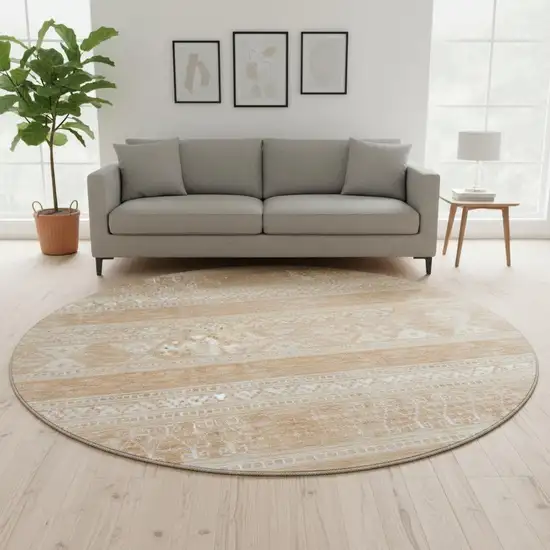 8' Copper And Ivory Southwestern Washable Round Rug With UV Protection Photo 2