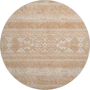 Photo of 8' Copper And Ivory Southwestern Washable Round Rug With UV Protection