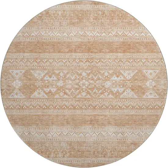 8' Copper And Ivory Southwestern Washable Round Rug With UV Protection Photo 1