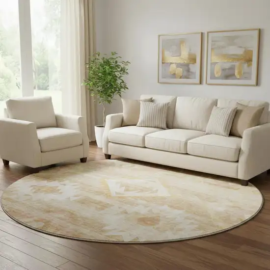 8' Copper And Ivory Southwestern Washable Round Rug With UV Protection Photo 1