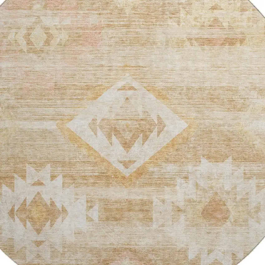 8' Copper And Ivory Southwestern Washable Round Rug With UV Protection Photo 3