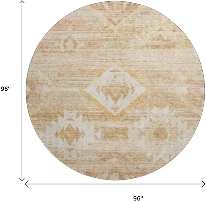 8' Copper And Ivory Southwestern Washable Round Rug With UV Protection Photo 3