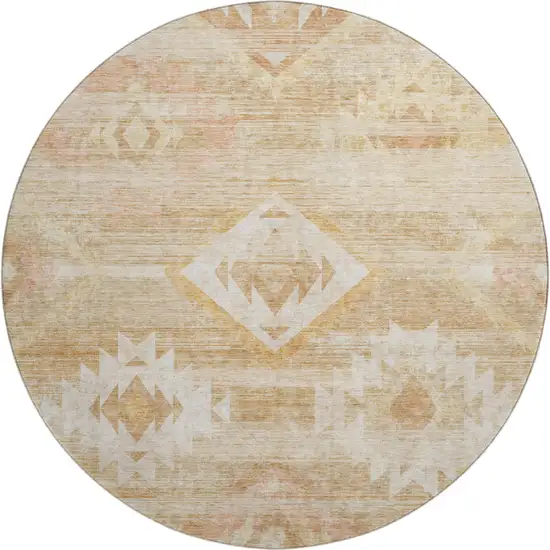 8' Copper And Ivory Southwestern Washable Round Rug With UV Protection Photo 1