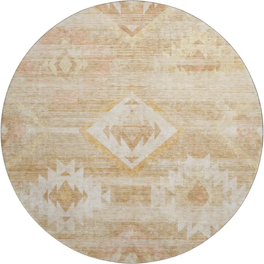 8' Copper And Ivory Southwestern Washable Round Rug With UV Protection Photo 1