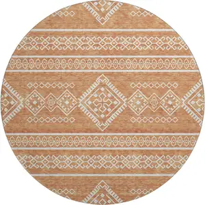 Photo of 8' Copper And Ivory Southwestern Washable Round Rug With UV Protection